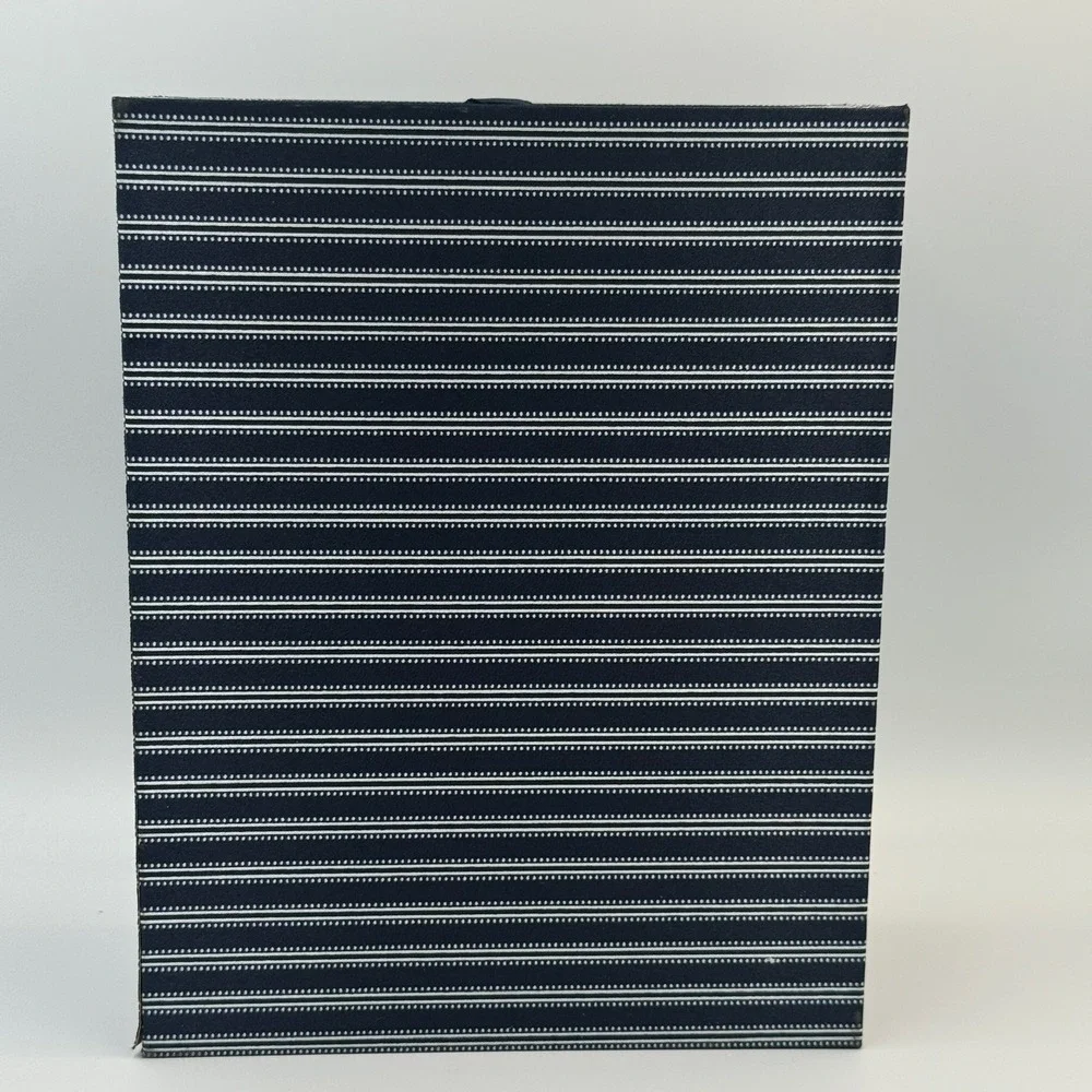 Avon Jewelry Box Navy Blue Pinstripe Brown Satin Lining Removable Tray Organizer